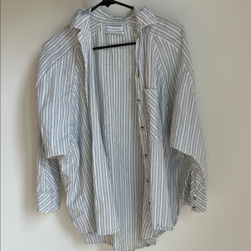 Urban Outfitters light blue, Gray and White Striped Button Down Shirt